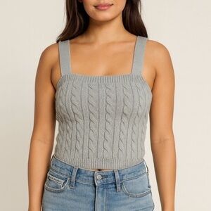 Hollister Knit Tank Top Women’s Medium Gray Cable Knit Cropped Sweater Tank Top‎